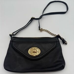 Vintage Emma Fox Black Leather Purse Zip & Turn Lock Floral Lining